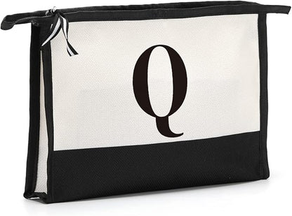 Monogrammed for Women Initial bridesmaid gifts, Personalized monogram Monogram Cosmetic Bag,Travel Makeup Bag Suitable for Wedding weekend Beach Gift for Women Teachers Friends.Pure letters Q