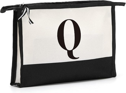Monogrammed for Women Initial bridesmaid gifts, Personalized monogram Monogram Cosmetic Bag,Travel Makeup Bag Suitable for Wedding weekend Beach Gift for Women Teachers Friends.Pure letters Q