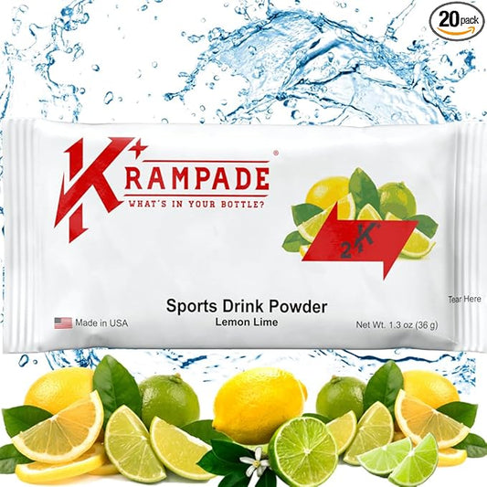 Original 2K - 2000mg High Potassium Cramp Relief Electrolyte Drink Powder: Faster Recovery, Slower Fatigue, Optimized Hydration | 20 Single Serving Packets (Lemon Lime)