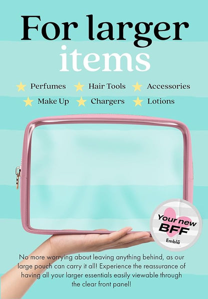 Clear Makeup Bag Zipper Pouch, Transparent Cosmetic Case Organizer, TSA Approved Travel Toiletry Case, Travel Accessories Essentials Makeup Tote for Women, Large Cute Make up Bag for Purse - Flamingo