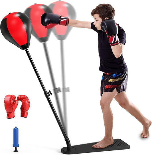 Punching Bag for Kids with Stand, Boxing Bag with Height Adjustable and Boxing Gloves, Kids Punching Ball Set Boxing Combination, Stress Relief & Fitness Toy for Boys & Girls