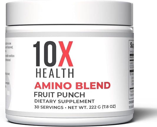 10X Health Amino Blend Fruit Punch - Contains EAA and BCAA Amino Acids Supplement - Essential Amino Acids Powder for Men and Women, Pre and Post-Workout Amino Energy Boost - 30 Servings