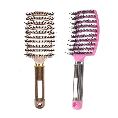 Magical Brush Detangler, Detangling Brush, For Wet Or Dry Styling Massage Ultra Detangling HairBrush For Men, Women And Kids (New Gold+Pink)