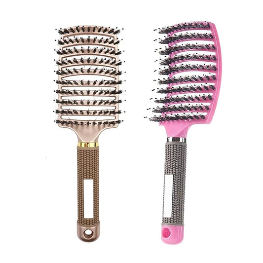 Magical Brush Detangler, Detangling Brush, For Wet Or Dry Styling Massage Ultra Detangling HairBrush For Men, Women And Kids (New Gold+Pink)