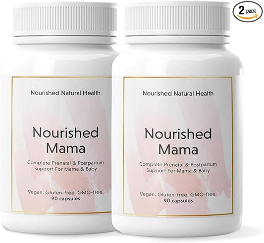 Nourished Mama Prenatal Multi Vitamin - Vegan Multivitamin for Preconception, Pregnancy, and Breastfeeding Support (2 Bottles)