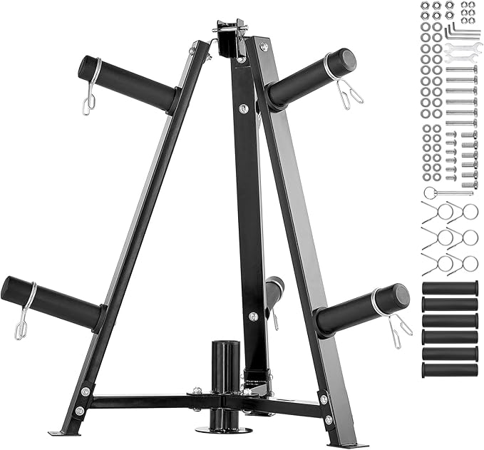 VEVOR Weight Plate Rack, Weight Plate Tree for 2-Inch Weight Plates, Standard Weight Plate Tree, 300 lbs Load Capacity Weight Storage Holder, Home Gym Barbell Rack Storage Stand, Black