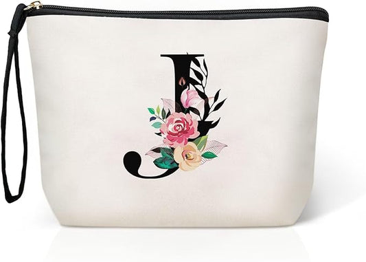 TOPEAST Birthday Gifts for Mom - Travel Makeup Bag Zipper Pouch Cosmetic Bag, Makeup Travel Organizer, Monogrammed Bridesmaid Gifts for Women, Bridal Shower Gifts (Letter J)