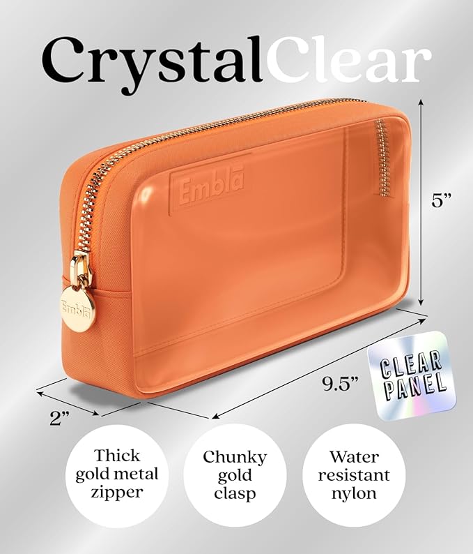 Embla Clear Cosmetic Bag Makeup Case, Clear Zipper Make Up Pouch and Toiletry Travel Tote, Cute Skincare Pouches for Women Girls, Preppy Purse Cosmetic Organizer, Mini Small Makeup Bags, Peach