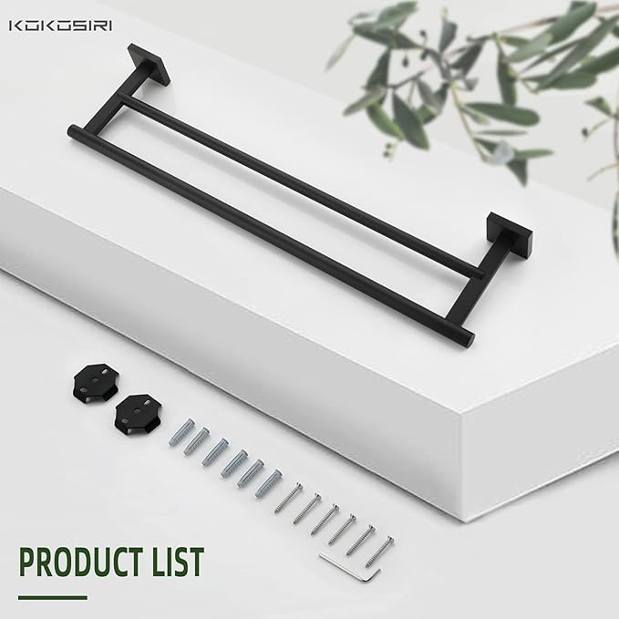 KOKOSIRI Towel Rails Bathroom Double Towel Bars Matte 20 Inch B5005BK-L20