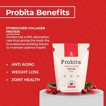 VISI Probita Hydrolyzed Collagen Protein Chews - 60 Chews - Non GMO (Lingonberry)