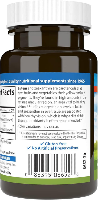 Carlson - Lutein, 6 mg, Healthy Vision & Eye Function, Antioxidant, Lutein Supplements for Eyes, Eye Vitamins with Lutein & Zeaxanthin, 180 Softgels