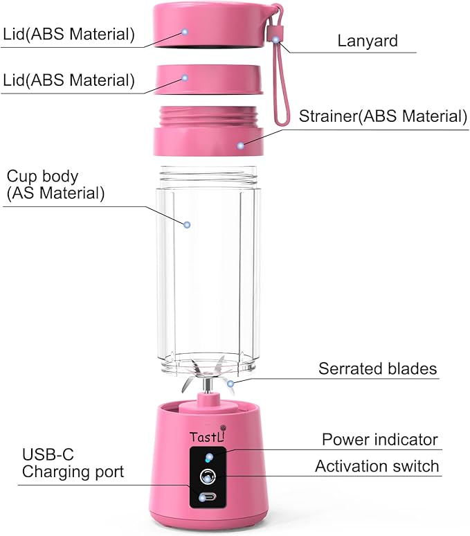 Portable Blender, Mini Personal Blender Bottles for shakes and smoothies，with USB Rechargeable On The Go Mixer Electric Blender juicer Cup for Fruit Juice Protein mixes (Pink)