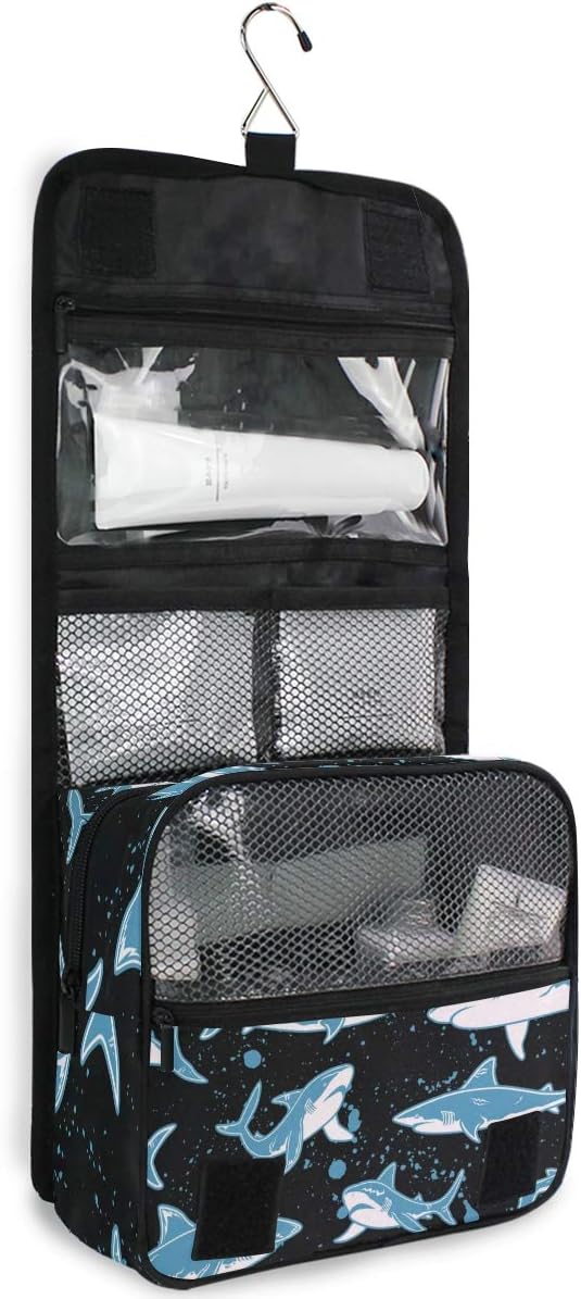 senya Hanging Travel Toiletry Bag Kit Boys Makeup Case Cosmetics Organizer for Men Women (Undersea Shark)