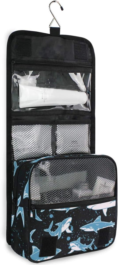 senya Hanging Travel Toiletry Bag Kit Boys Makeup Case Cosmetics Organizer for Men Women (Undersea Shark)