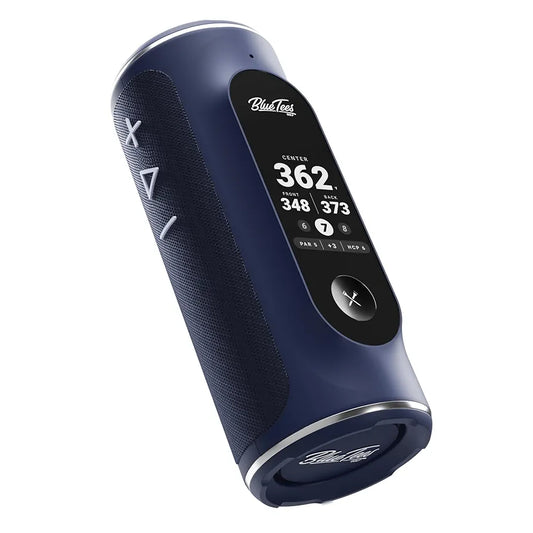 Blue Tees Golf Player+ GPS Speaker with Touch Screen Display, 10+ Hours Battery, 40,000+ Courses, Visual + Audible Distance, Hazard Distance - IPX7 Waterproof 