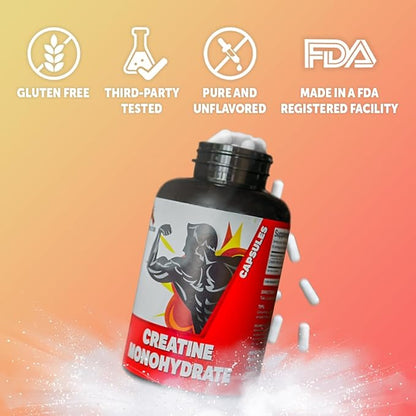 Creatine Monohydrate Capsules 50 Servings, 3,000 mg per Serving, Easy to Swallow, 750 mg of Creatine Monohydrate Per Capsule, High Absorption Rate