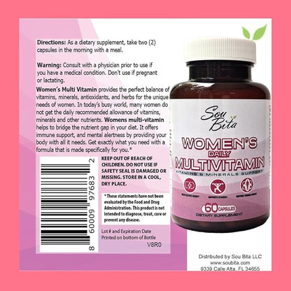 Vitamins for Women – Daily Multivitamins for Women Support for Energy, Immunity, Mood, Hair & Skin – Women's Vitamins A, B12, C, D, E, Zinc, Calcium - Women's Multivitamin in Vegetable Capsules.