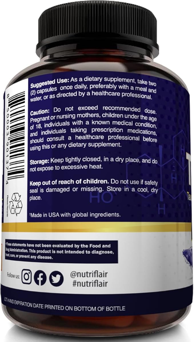 NutriFlair Pure TUDCA 1000mg - Premium Tauroursodeoxycholic Acid Bile Salts, Detox & Cleanse, Non-GMO, Gluten-Free. Liver, Kidney & Gallbladder Support- Made in USA, 60 Capsules