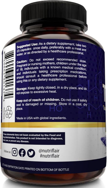 NutriFlair Pure TUDCA 1000mg - Premium Tauroursodeoxycholic Acid Bile Salts, Detox & Cleanse, Non-GMO, Gluten-Free. Liver, Kidney & Gallbladder Support- Made in USA, 60 Capsules