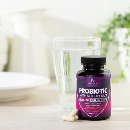 Probiotics 60 Billion CFU per Serving - 10 Strains + Prebiotics - Immune, Digestive & Gut Health Support, Supports Occasional Constipation, Gas & Bloating for Women & Men, Shelf Stable - 60 Capsules