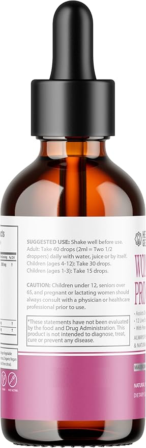 Liquid Probiotics for Women | Prebiotic + Cranberry + Probiotics for Digestive Health | Acidophilus Probiotic | Dairy Free | Vegan | Non-GMO | Gluten Free | 30 Servings