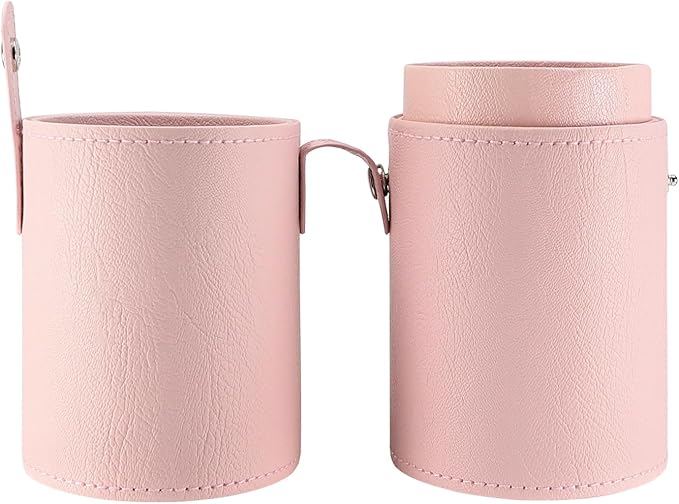 Portable Makeup Brush Case,Pu Leather Makeup Brush Holder with Button,Travel Cup Storage Dustproof Makeup Cosmetic Bags for Women (Pink)