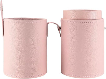 Portable Makeup Brush Case,Pu Leather Makeup Brush Holder with Button,Travel Cup Storage Dustproof Makeup Cosmetic Bags for Women (Pink)
