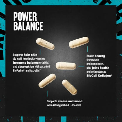 Animal Power Balance – Women's Alpha F Comprehensive Formula – Supports Hormonal Balance, Complexion, Hair, Nails, Mood and Stress, Intestinal Health, & Bone and Joint Health – 30 Packs