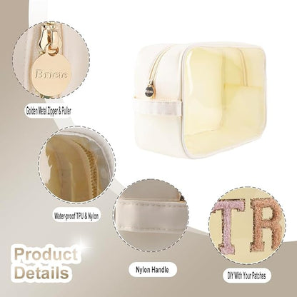 Extra Large Preppy Transparent Makeup Pouch Women Travel Clear TPU and Nylon Cosmetic Pouch (Extral-Large, Beige)