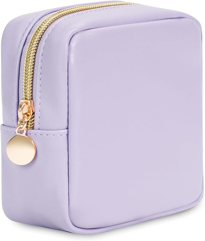 Wandering Nature Small Makeup Bag for Purse Mini Make up Pouch Cute Cosmetic Pouch for Women with Slip-in Pockets Matte Leather, Purple