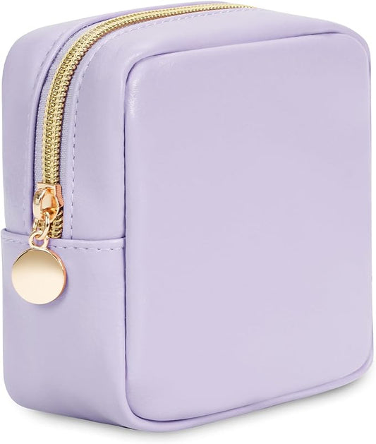 Wandering Nature Small Makeup Bag for Purse Mini Make up Pouch Cute Cosmetic Pouch for Women with Slip-in Pockets Matte Leather, Purple