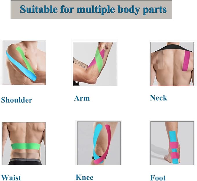 Kinesiology Tape Precut, Waterproof Sports Tape for Recovery Sports Athletic Physio Therapy Injury. Athletic Tape for Ankle Muscles,Elbow, Knee,Shoulder (3Rolls,60 Precut Strips, Blue)