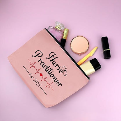 Mxrymvu New Nurse Practitioner Gifts Cosmetic Bag New Nurse Graduation Gifts for Nursing NP Makeup Bag NP Est 2025 Nurse Gifts Nursing Graduate Gifts Nursing Gifts Travel Pouch（Pink）