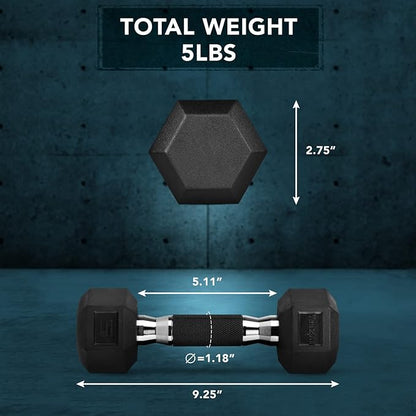 Yes4All Rubber Grip Encased Hex Dumbbell – Hand Weights With Anti-Slip 5-50 LBS Single