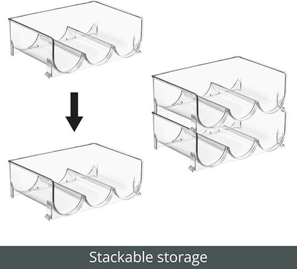 mDesign Plastic Free-Standing Stackable 3 Bottle Storage Holder Rack - Water, Wine, and Drink Organizer Shelf for Kitchen Countertop, Cabinet, Pantry, Fridge, Freezer, 4 Pack - Clear