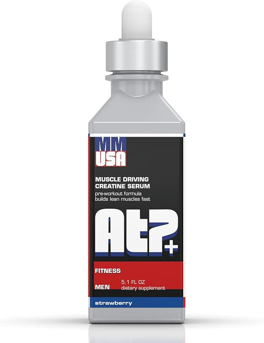 ATP+ for Men Pre-Workout Creatine Serum. Instant Energy, Power, Strength & Endurance. Boosts Muscle Growth, Bodybuilding Performance. with Amino Acids & Glucosamine. Strawberry, 5.1 Fl Oz