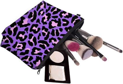 Cute Travel Makeup Bag Cosmetic Bag Small Pouch Gift for Women (Cheetah Print Purple)