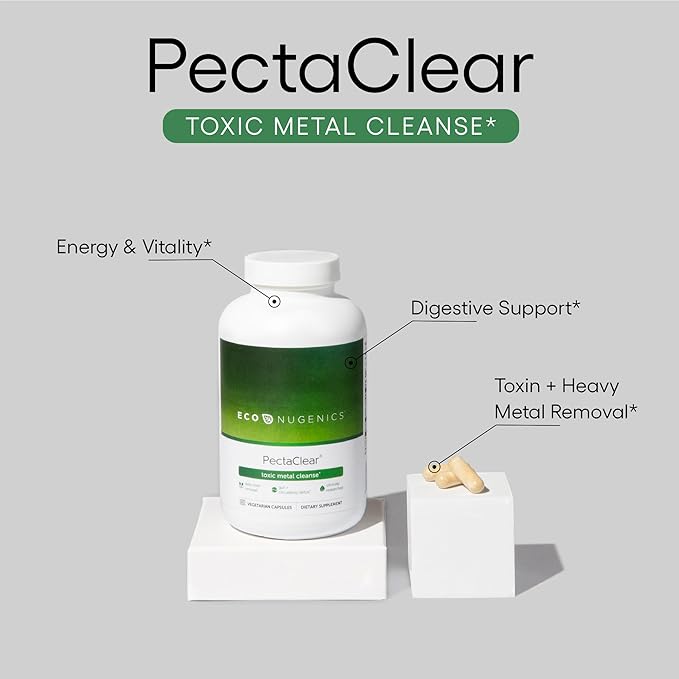 EcoNugenics PectaClear Detox Supplement for Toxic Metal Cleanse – Naturally & Safely Eliminates Toxins for Gut, Liver & Kidney Detox & Repair – Helps with Energy, Weight, Hormone Balance – 60 Capsules