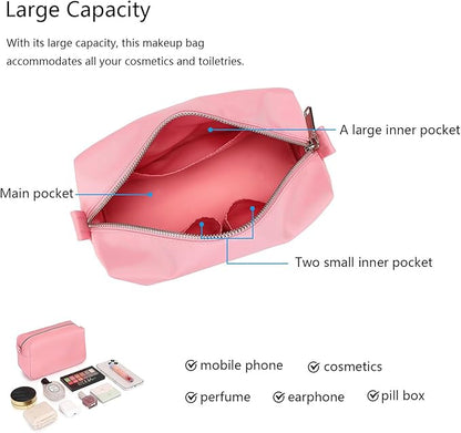 Organizer Bag Lightweight Cosmetic Bag with Ring Clasp Perfect Travel Makeup Bag for Women nylon Stand Up Design (Pink/Nylon)