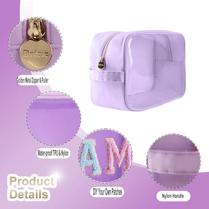 Transparent Makeup Bag Women Travel Clear Toiletry Bag TPU and Nylon Cosmetic Pouch (Extral-Large, Purple)