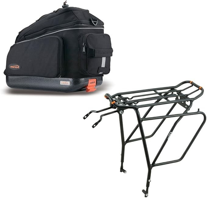 Ibera Bike PakRak Clip-On Commuter Bag & Touring Carrier Plus+ Rack (Disk Brake Mounts) Combo Set