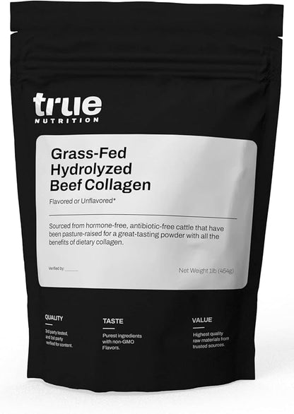 True Nutrition - Hydrolyzed Collagen Powder from Grass Fed Beef - Paleo Friendly, Gluten Free, Soy Free, Dairy Free, Non-GMO, Grass Fed Collagen Peptides Powder - Unflavored - 1LB