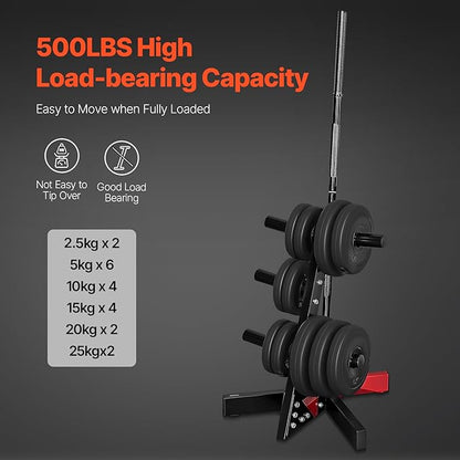 VEVOR Weight Plate Rack, L Frame Weight Plate Tree for 2-Inch Weight Plates, Standard Weight Plate Tree, 500 lbs Load Capacity Weight Storage Holder, Home Gym Barbell Rack Storage Stand, Black & Red