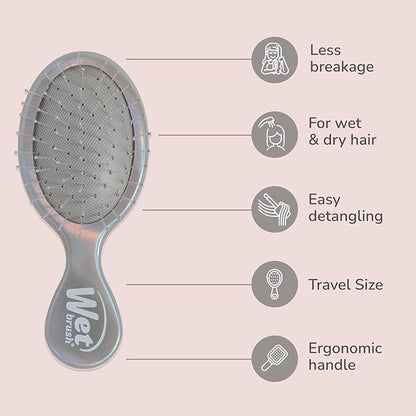 Wet Brush Mini Detangler Hair Brush, Chrome (Iridescence Icon), Detangling Travel Hairbrush, Ultra-Soft IntelliFlex Bristles Glide Through Tangles with Ease, Pain-Free, All Hair Types, Limited Edition