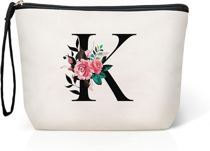 TOPEAST Birthday Gift Ideas - Initial Makeup Bag Cosmetic Travel Bag Toiletry Pouch, Personalized Gifts for Women Her Birthday Friends Female Friendship Mom Sister Teacher (Letter K)