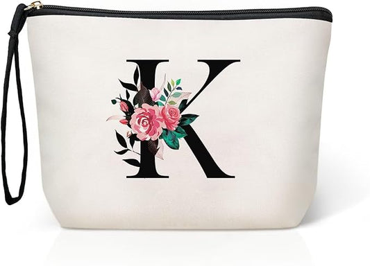 TOPEAST Birthday Gift Ideas - Initial Makeup Bag Cosmetic Travel Bag Toiletry Pouch, Personalized Gifts for Women Her Birthday Friends Female Friendship Mom Sister Teacher (Letter K)