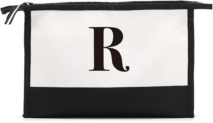Monogrammed for Women Initial bridesmaid gifts, Personalized monogram Monogram Cosmetic Bag,Travel Makeup Bag Suitable for Wedding weekend Beach Gift for Women Teachers Friends.Pure letters R