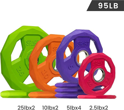 SPART Color Coded Weight Plate 2-Inch Rubber Coated 2.5LB/5LB/10LB/25LB/35LB/45LB, Pair