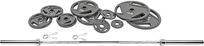 Signature Fitness Cast Iron Olympic 2-Inch Weight Plates Including 7FT Olympic Barbell, 130-Pound, 300-Pound or 325-Pound Set, Multiple Packages