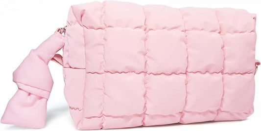 Quilted Makeup Bag Puffy Cosmetic Bag, Travel Toiletry Bag for Women, Cute Makeup Organizer Bag for Gifts Hot Pink Puffer Makeup Pouch